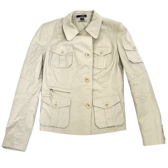 Express Jacket Women's Collared Utility Button Front Cotton Blend Beige Size 10 - Picture 1 of 9